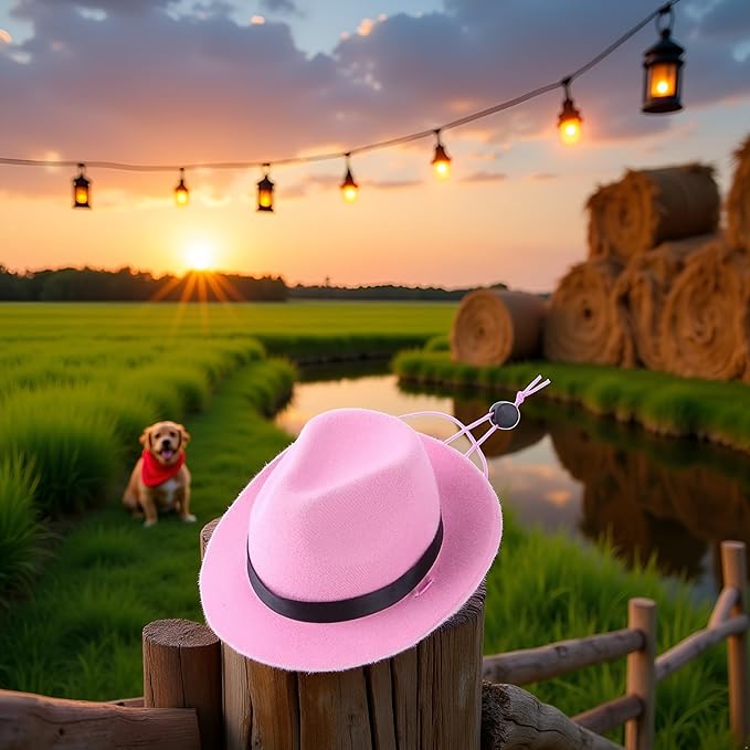 Pink Funny Pet Cowboy Hat, Cute Dog Cat Hat for Halloween Christmas Party Holiday and Daily Wearing Costume Accessories Photo Prop Pet Decoration