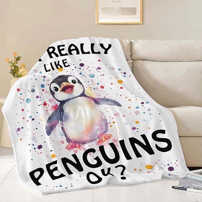 Penguin Blanket Cute Penguin Throw Blanket Gifts for Girls Boys Kids Women Men Adults Super Soft Cozy Plush Fluffy Fuzzy Fleece Blanket Home Decor 60''X80''