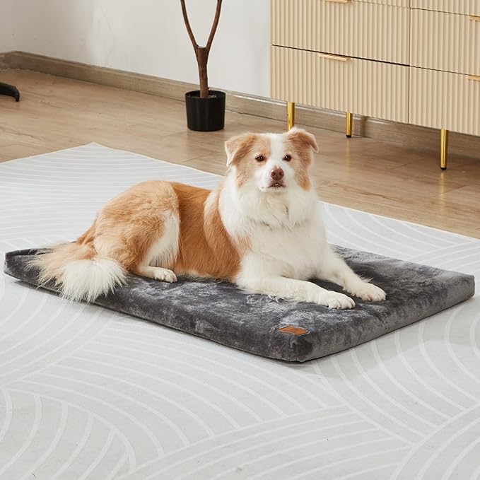 LIORCE Dog Crate Pad - Dog Bed Large Sized Dogs with Removable Washable Cover and Waterproof Lining - XL Memory Foam Pet Bed for Crate - Reversible Kennel Mat (Cool & Warm), 42-inch, Grey