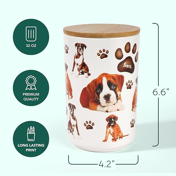 Greenline Goods Premium Dog Treat Ceramic Canister Set – Boxer Airtight Canister for Fresh Treats, Ceramic Jar & Containers with Lids, Farmhouse Canisters, Ideal Kitchen Canisters for Countertop