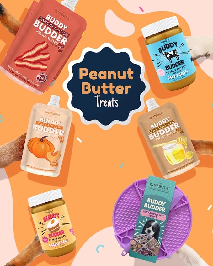 BUDDY BUDDER 3 Pack Birthday Bash Squeeze Packs, 100% Natural Dog Peanut Butter, Healthy Peanut Butter Dog Treats, Made in USA, (4oz Packs)