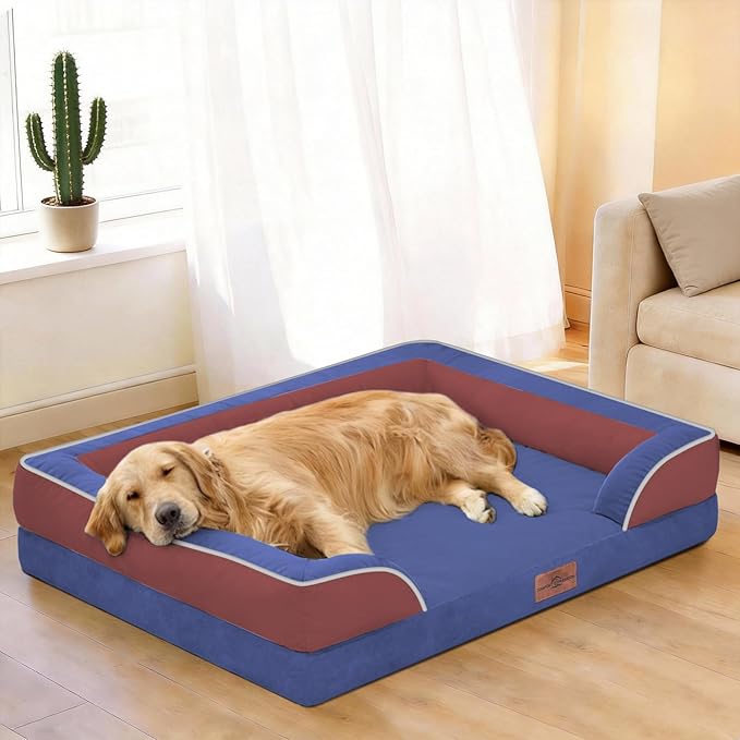Comfort Expression Orthopedic Dog Bed for Extra Large Dogs 45x35 Inch, Waterproof Egg Crate Foam XL Pet Bed with Removable Bolsters, Dog Couch with Washable Cover & Non-Slip Bottom, American Flag 4