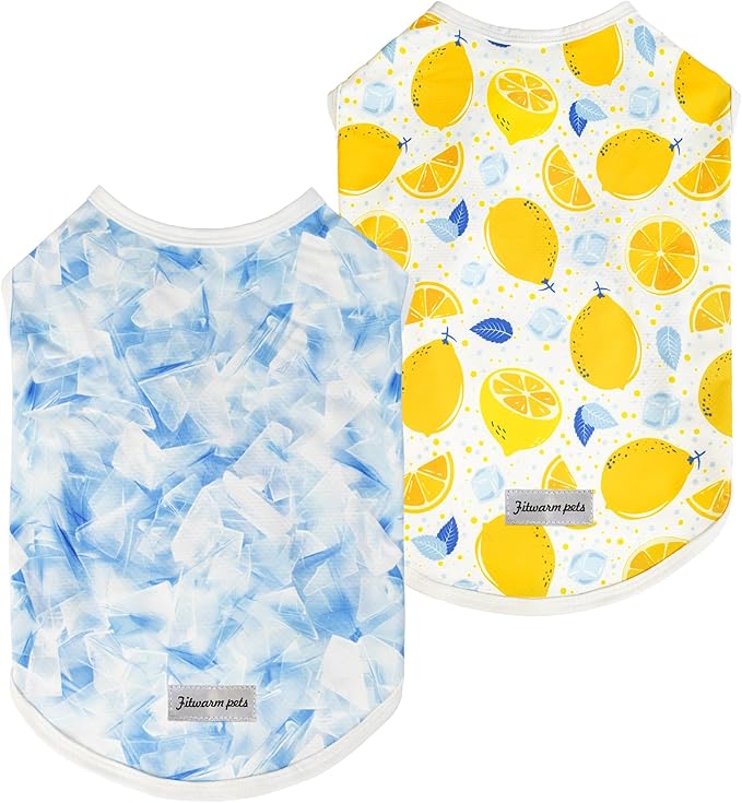 Fitwarm 2 Pack Ice Lemon UPF 50+ UV Sun Protection Dog Shirt, Lightweight Dog Cooling Vest, Quick Dry Summer Clothes for Small Dogs Boy Girl, Pet Outfit, Blue, Yellow, White, Small