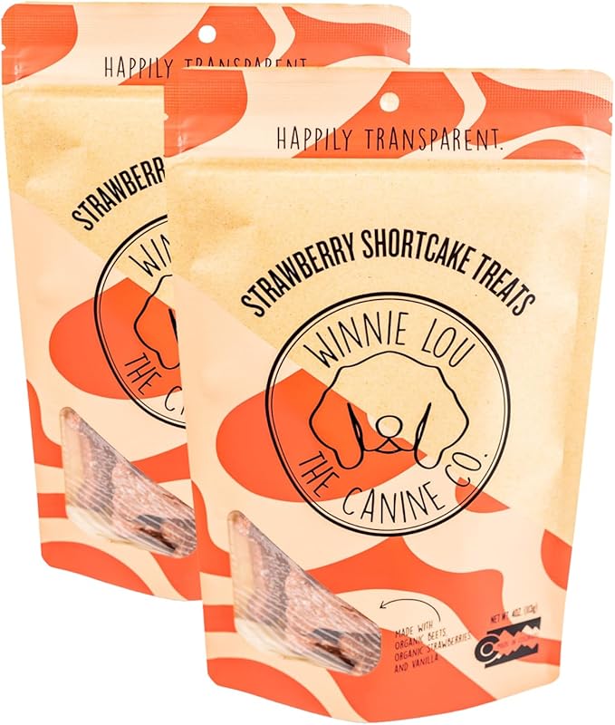 Winnie Lou Organic Dog Treats – Natural Dog Biscuits, USA Made, Organic Ingredients, Clean, Sensative Stomach, All Breed Sizes, High Protein, Hypoallergenic, Strawberry Shortcake Treats (Pack of 2)