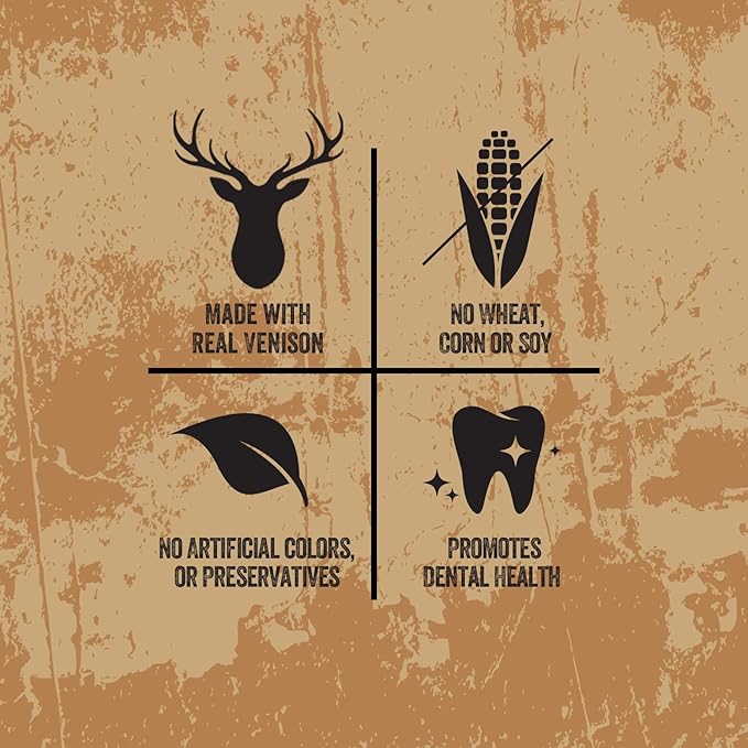 | Wild Chews | Venison Recipe, Made with Real Venison, Limited Ingredient, Long Lasting Chews for Large Dogs | 6 Count