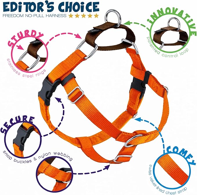 2 Hounds Design Freedom No Pull Dog Harness, Adjustable Harness, Easy Walking & Comfortable Control, Fits Small, Medium & Large Dogs, Solid Colors, Made in USA,1" LG, Rust