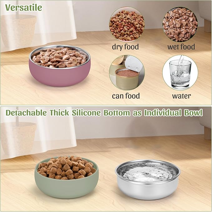 Kitten Bowls 2 Pack, Stainless Steel Cat Food and Water Bowl Set with Anti-Slip Silicone Bottom, 5 '' Wide Thick & Heavy Duty Metal Pet Dishes for Kittens, Cats and Puppies