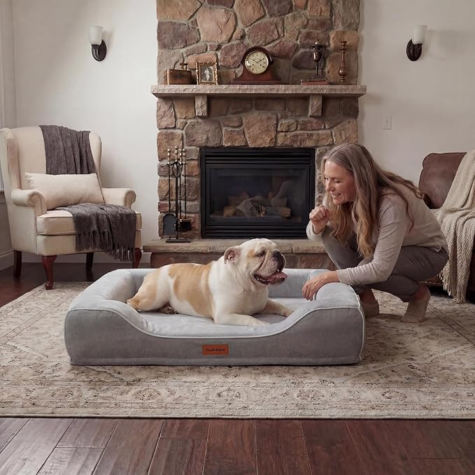 Cooling Dog Beds for Medium Large Dogs with Removable Washable Covers,Rectangle Orthopedic Sofa Bed with Cool Gel Memory Foam and Egg Crate Foam Waterproof fit Old Large Sized Pets,36"x24"x6.5" Grey