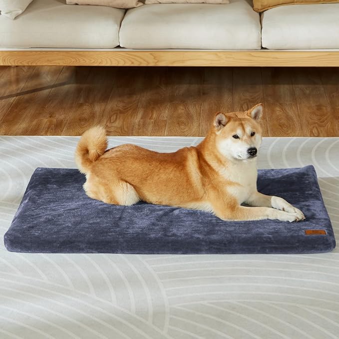 LIORCE Dog Crate Pad - Dog Bed Large Sized Dogs with Removable Washable Cover and Waterproof Lining - Memory Foam Pet Bed for Crate - Reversible Kennel Mat (Cool & Warm), 36-inch, Dark Grey