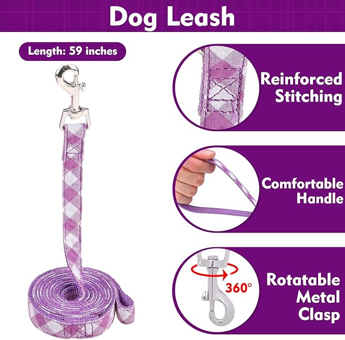 EXPAWLORER Cute Dog Harness and Leash Set - Purple Girl Dog Harness Checkered Step-in Design, Easy Adjustable No-Choke Lightweight Breathable Vest for Puppy Small Dogs Cats Outdoor Walking, X-Small