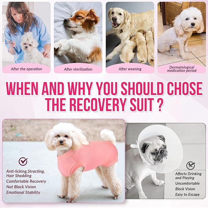 Lukovee Recovery Suit for Dogs, Onesie Surgery Recovery Suit for Female Male Dogs, Abdominal Wounds Cone E-Collar Alternative Prevent Licking Spay Recovery Suit (Fen,XXL)