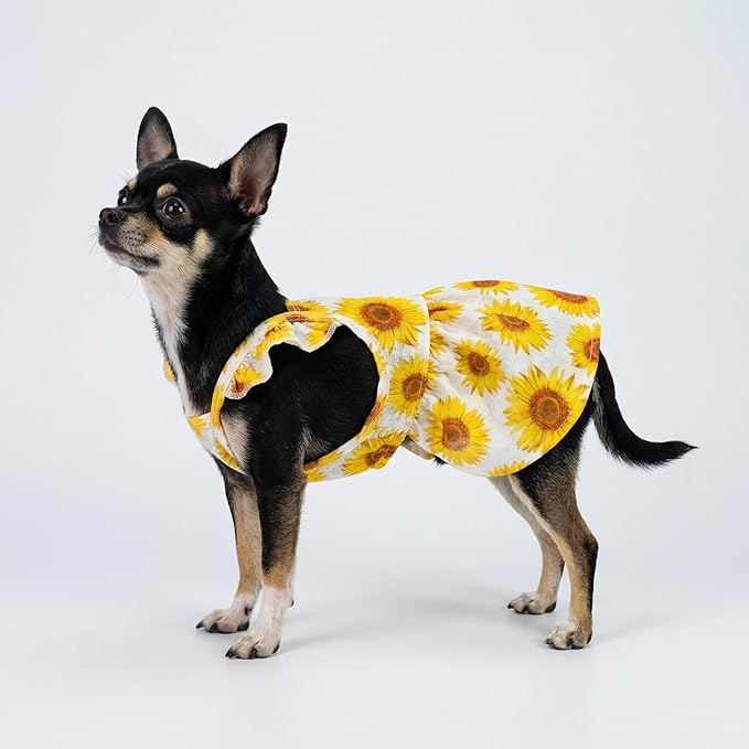 Fitwarm Dog Sunflower Dress, Dog Clothes for Small Dogs Girl, Pet Cat Apparel, White, Yellow, Red, Small