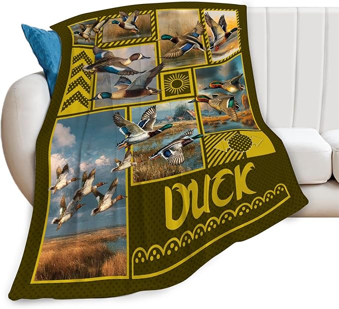 Duck Throw Blanket Hunting Mallard Duck Stuff Gifts for Kids Girls Boys Adults Women Men Soft Cozy Warm Plush Fluffy Fuzzy Fleece Blanket Decor 60''X80''