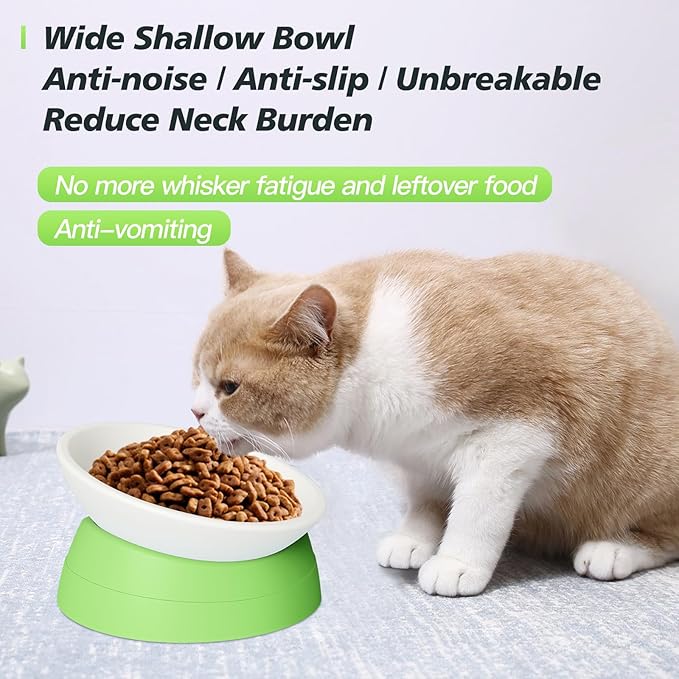Ravitat Elevated Cat Food Bowl - Adjustable, Anti-Slip & Anti-Noise, Protects Pet's Spine, Thickened Plastic, 17 Oz