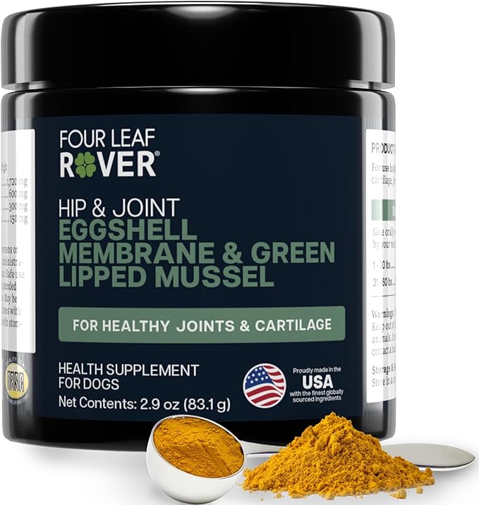 Four Leaf Rover Hip & Joint - Mobility & Joint Support with Glucosamine and Chondroitin for Dogs, 2.9 oz - 22 to 60 Day Supply, Depending on Dog’s Weight - Vet Formulated - Easy to Mix - Delicious
