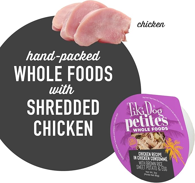 Tiki Dog Petites Whole Foods Wet Dog Food, Chicken, 3 oz. Cup (4 Count)