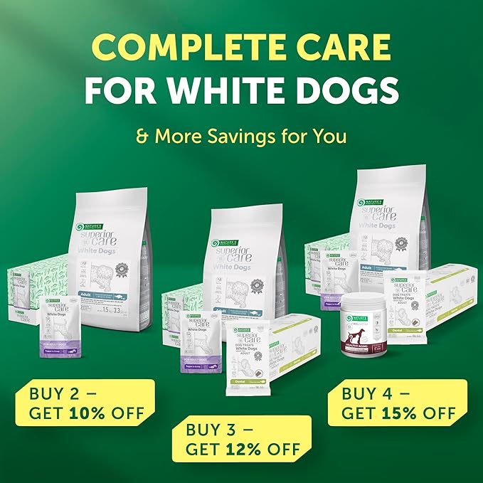 Nature's Protection Grain Free Dry Dog Food for Large Dogs - High Protein, Tear Stain Formula - Bigger Kibble for Adult Dogs with Light Fur (Superior Care - White Fish, 22 lb)