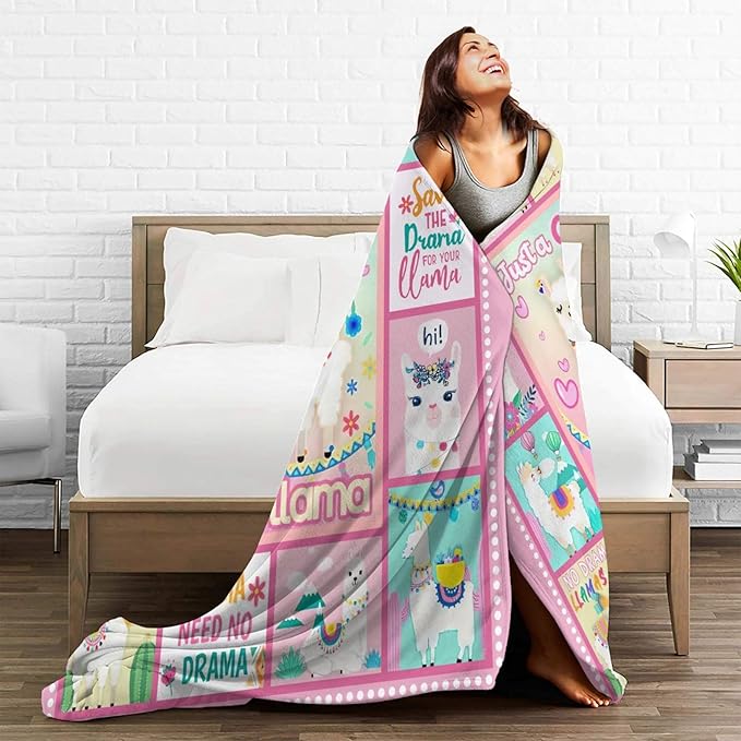 SweetFox Just A Girl Who Loves Llama Blanket, Alpaca Decor Throw Blanket Gifts for Girls Boys Lovers Super Warm Soft Plush Fleece Flannel Winter Bedding Blankets for Kids Adults Men Women 50"X40"