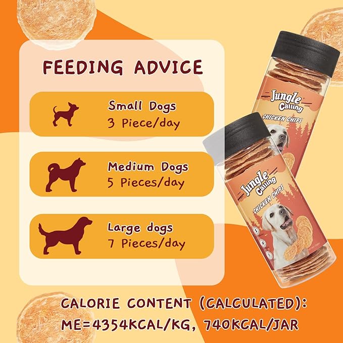 Jungle Calling 32 Count Dog Treats, Single Ingredient Chicken Chips, Crunchy Jerky Chip Training Treat for Small Medium Large Breed Dogs