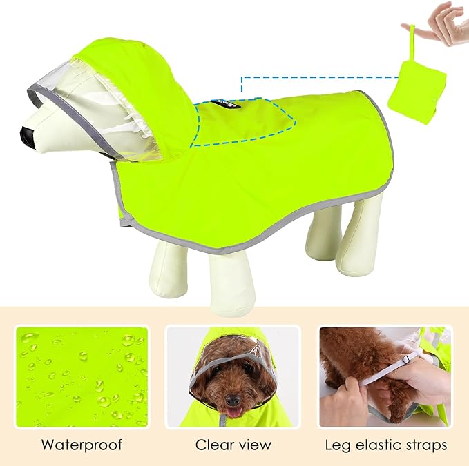 Lukovee Dog Raincoat, Adjustable Dog Rain Jacket with Clear Hooded Double Layer for Large Medium Small Dogs Puppies, Waterproof Rain Coat Poncho with Reflective Storage Pocket & Rim (Green, XXL)