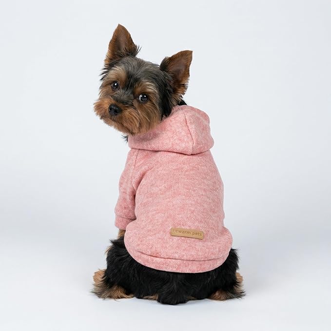 Fitwarm Knitted Dog Hoodie Sweater, Winter Clothes for Small Dogs Boy Girl, Lightweight Pet Sweatshirt, Heather Pink, Medium