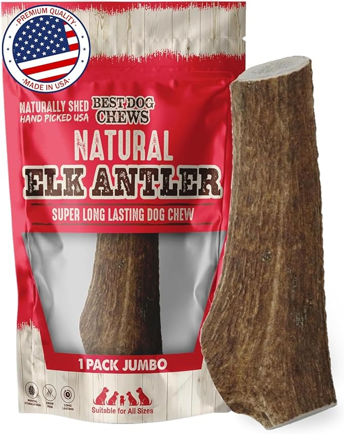 Elk Antlers for Dogs Large - Premium Natural Antler Dog Chew for Aggressive Chewers - Long-Lasting Deer Antler Chews - Ideal for Medium to Big Breed Dogs - Elk Bones and Antlers Durable