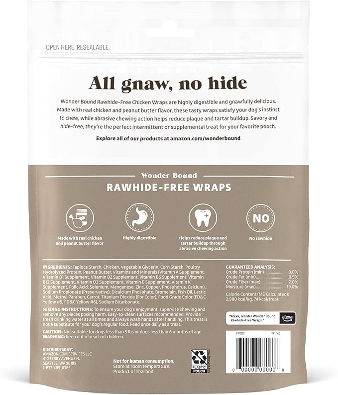 Wonder Bound Chicken Wrapped Medium Sticks, Peanut Butter Flavor - 8 Count - Rawhide-Free Dog Treats, Dental Health Chews for Plaque & Tartar Control, Easy to Digest, Long-Lasting
