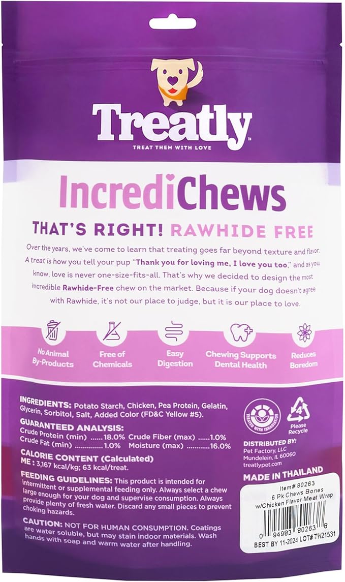 IncrediChews Bone w/Chicken Meat Wrap Dog Chew Treats - 6 Count/1 Pack