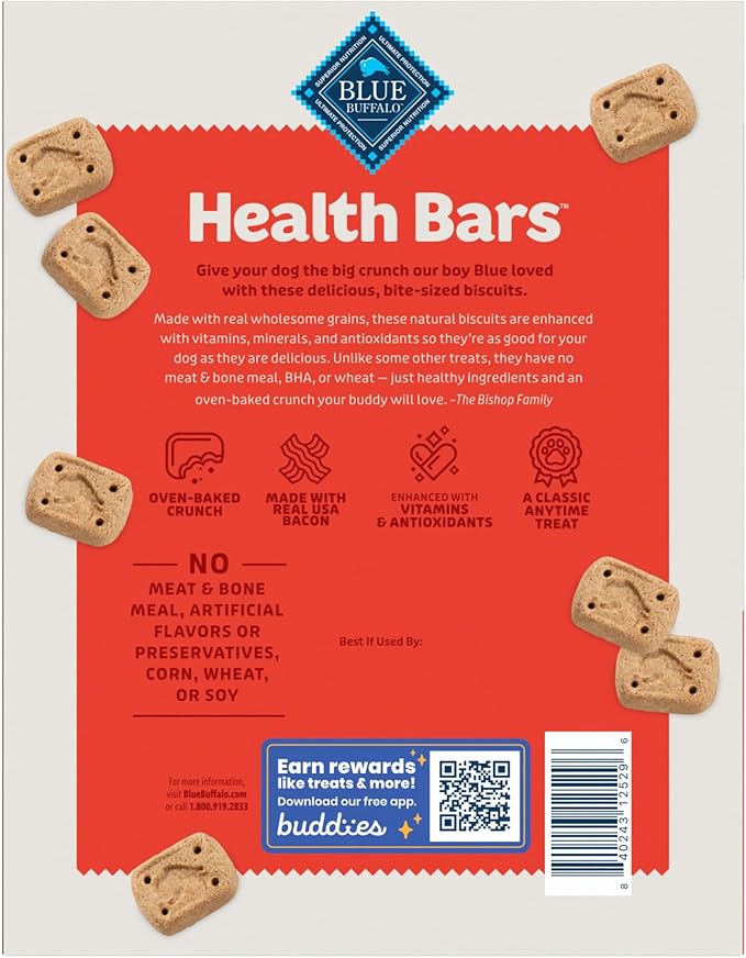 Blue Buffalo Health Bars Mini Crunchy Dog Biscuits, Oven-Baked with Natural Ingredients, Bacon, Egg & Cheese, 32-oz Bag (Pack of 2)