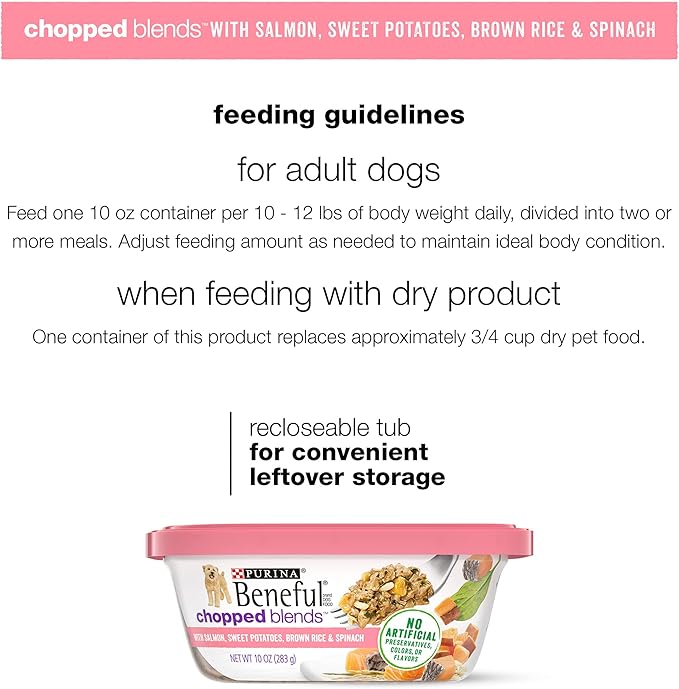 Beneful Purina Wet Dog Food, Chopped Blends with Salmon - (8) 10 oz. Tubs (Pack of 2)