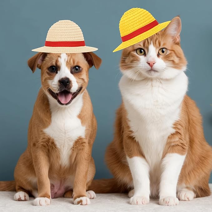 Beautyflier Pet Straw Hat Party Decorations Halloween Cosplay Cap Puppy Pet Dog Cat Holiday Costume for Small Dog Cat (Beige + Yellow)