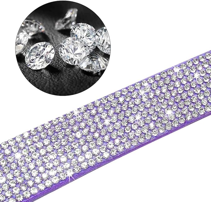 Cute Dazzling Sparkling Elegant Fancy Soft Suede Leather Bling Rhinestone Crystal Jeweled Pet Cat Dog Puppy Collar Dog Leash Combo Set (L(Neck 15-18"), Purple-6)
