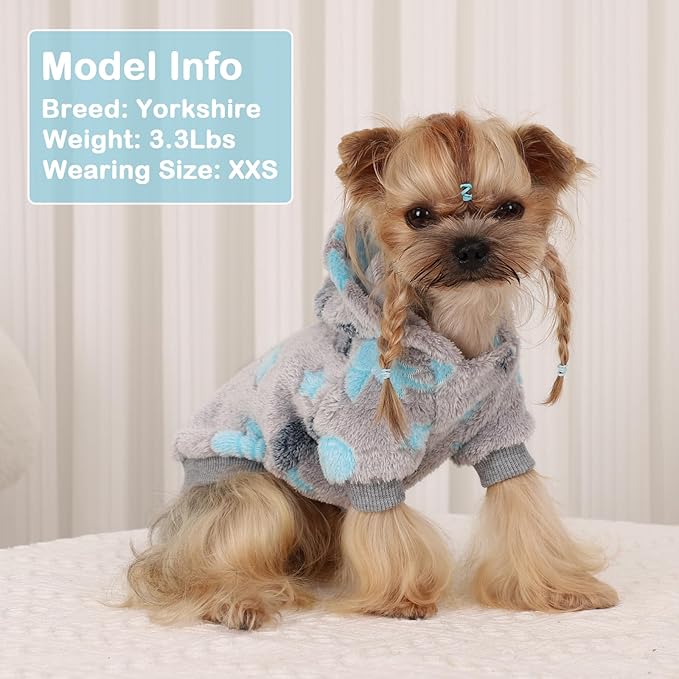 Dog Sweater for Small Dogs Girl Boy, Fleece Dog Hoodie Clothes, Night Glow Puppy Sweater, Soft Warm Extra Small Doggie Sweatshirt, Fall Winter Doggy Clothes Pet Outfits for Chihuahua Yorkie,Grey,XXS