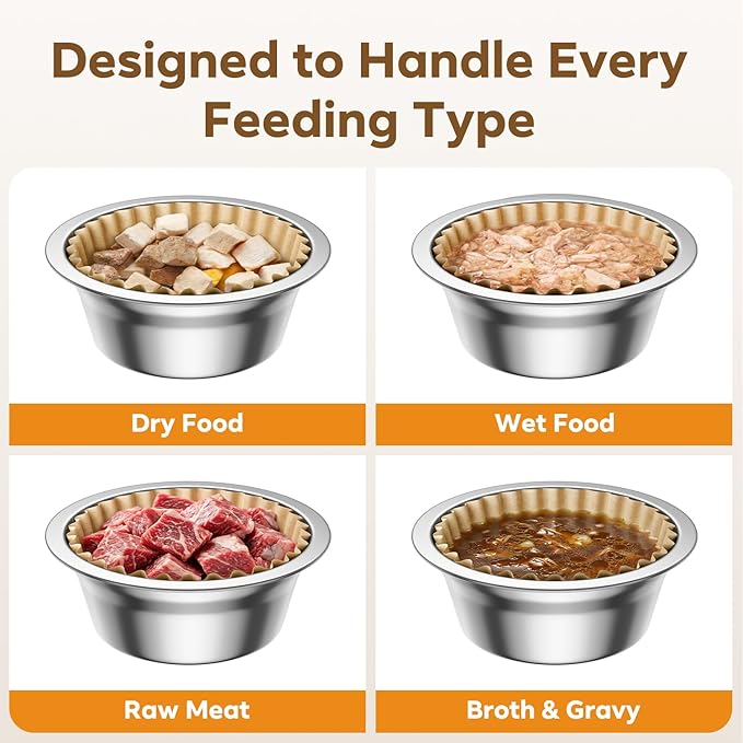 300 Pcs Disposable Pet Food Bowl Liners Bulk, Small Paper Cat Dishes, Dog Feeding Plate for Dry and Wet Food, Animal Feeding Station, Leak-Resistant Meal Mats, Brown, 4 x 1.2 Inch