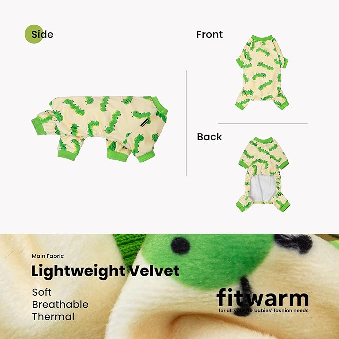 Fitwarm Caterpillar Dog Fleece Pajamas, Cozy Clothes for Small Dogs Boy Girl, Funny Pet Onesie, Beige, Green, XL