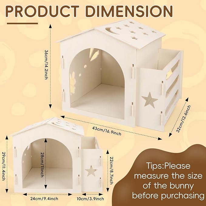 Medium Rabbit Castle, Wooden Bunny House & Hay Feeder, Detachable Rabbit Hideaway, Indoor Hamster Castle, Small Animal Houses & Habitats for Guinea Pig Chinchilla Ferret(1 House with Feeder)