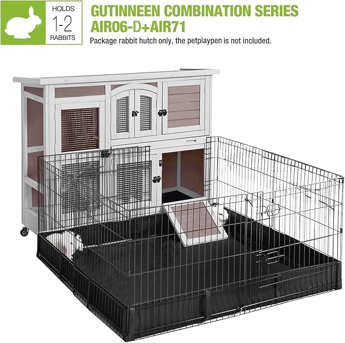 GUTINNEEN Guinea Pig Cage 2-Tier Indoor Outdoor Rabbit Hutch with Wheels, Leakproof Tray, Easy Clean Small Animal Habitat for Bunny, Hamster, Hedgehog, Ferret, Home & Garden Use(Brown)