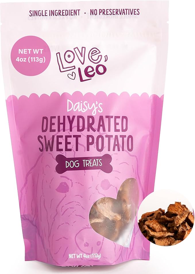 Love Leo Dehydrated Sweet Potato Dog Treats (4 oz) - Single Ingredient Sweet Potato Treats for Dogs - 100% Natural, Grain-Free