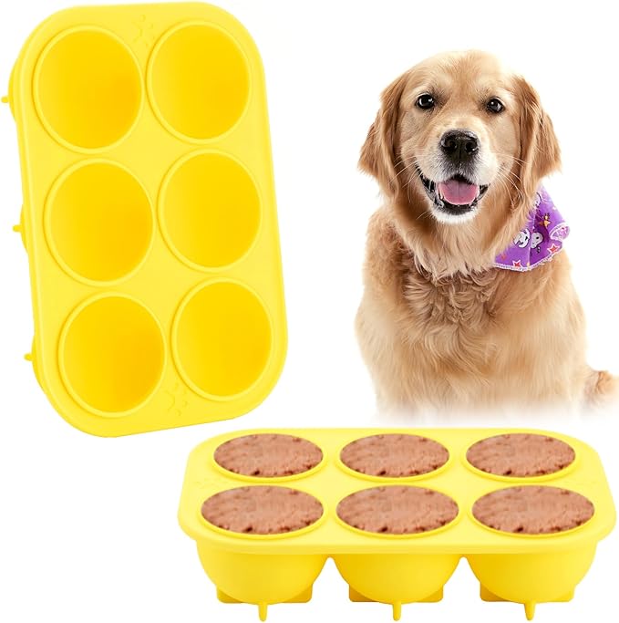 Honeydak 2 Pcs 6 Cavities Silicone Dog Treat Molds Large 25-75lbs for Making Ice Snacks Frozen Dog Treat Molds Cavity Reusable Tray for Puppy Interactive Puppy Toys for Boredom