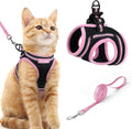 rabbitgoo Cat Harness and Leash Set for Walking Escape Proof, Adjustable Soft Kittens Vest with Reflective Strip for Cats, Comfortable Outdoor Vest, Black & Pink, M