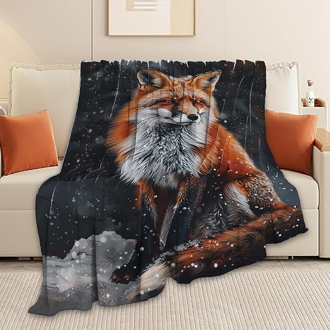 Red Fox Blanket Cute Orange Fox Throw Blanket Gifts for Girls Boys Kids Women Men Adults Super Soft Cozy Plush Fluffy Fuzzy Fleece Blanket Home Decor 60''X80''