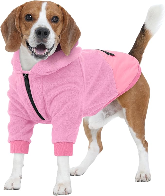 Nanaki Dog Hoodie for Large Dogs-Fleece Sweatshirt with Pocket-Long Sleeves Adjustable Zip Collar-Warm Jacket Boy Girl for Bulldogs, Cold Weather Coats for Christmas Holiday Indoor Outdoor Pink, XL