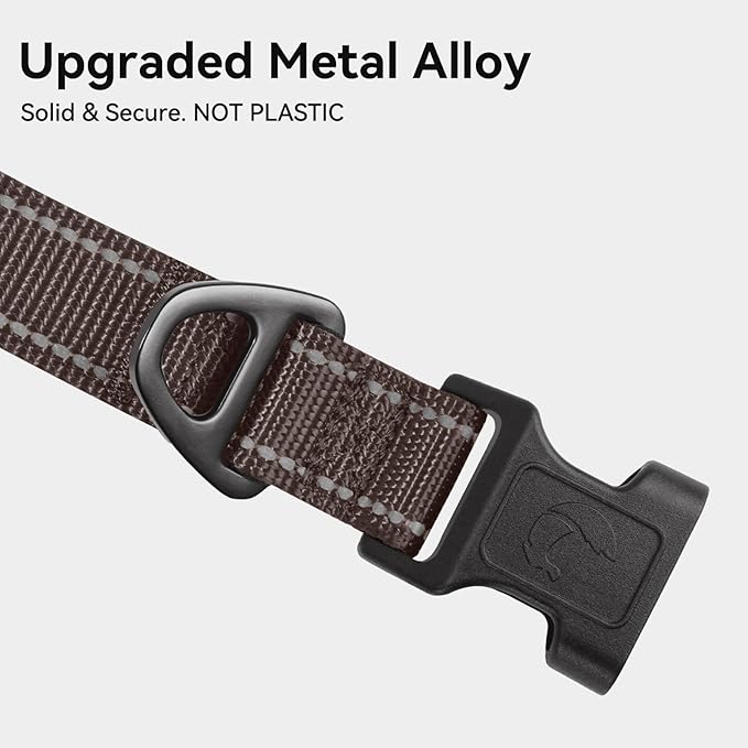Joytale Reflective Dog Collar, Soft Neoprene Padded, Metal D-Ring, Nylon Pet Collar Adjustable for Small Dogs, Brown, Small