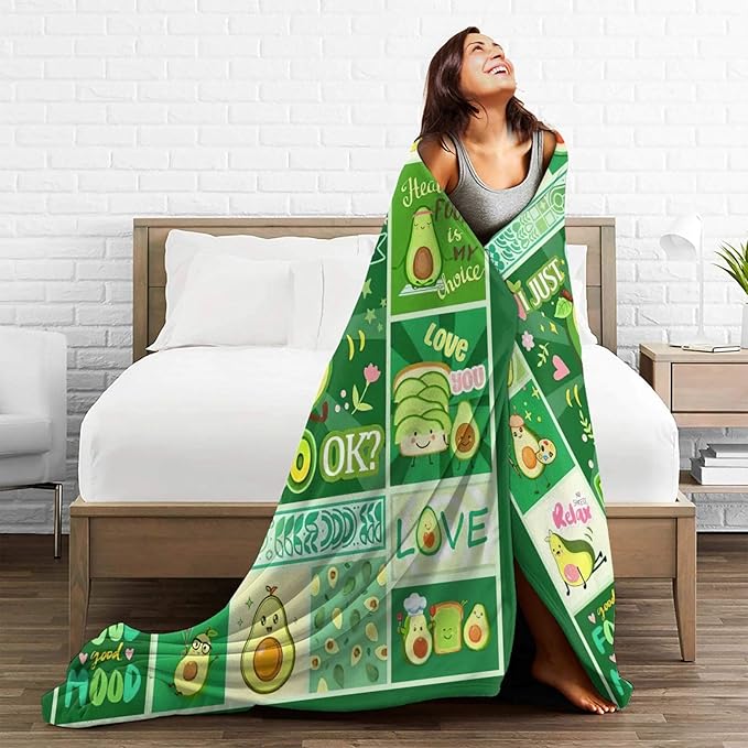 SweetFox Avocado Blanket, Funny Cute Avocado Decor Throw Blanket Gifts for Girls Boys Lovers Super Warm Soft Plush Lightweight Fleece Flannel Winter Bedding Blankets for Kids Adults Women 80"X60"