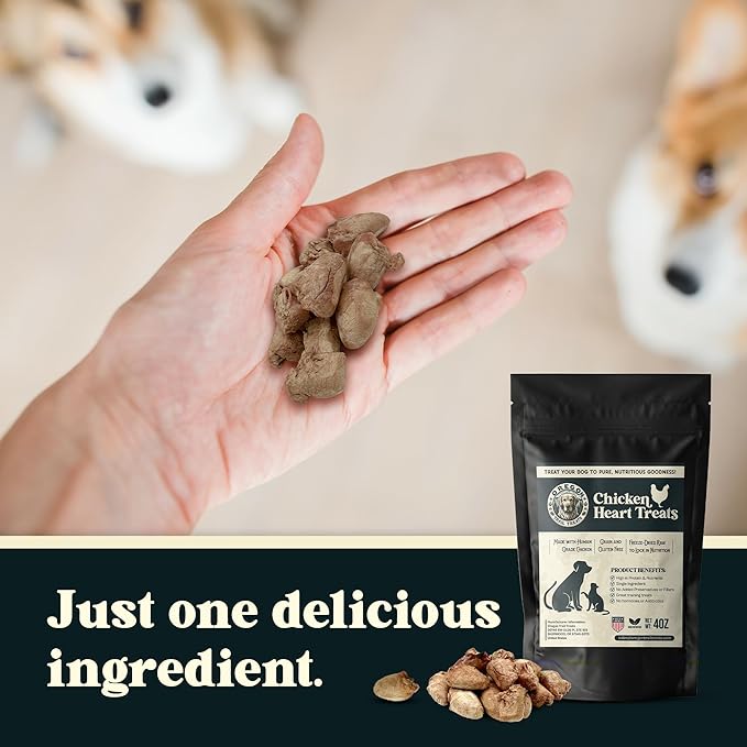 Oregon Trail Treats Freeze Dried Chicken Hearts 4oz - Premium Single Ingredient Cat & Dog Chicken Treats - No Preservatives, Zero Gluten or Grain - Made in The USA