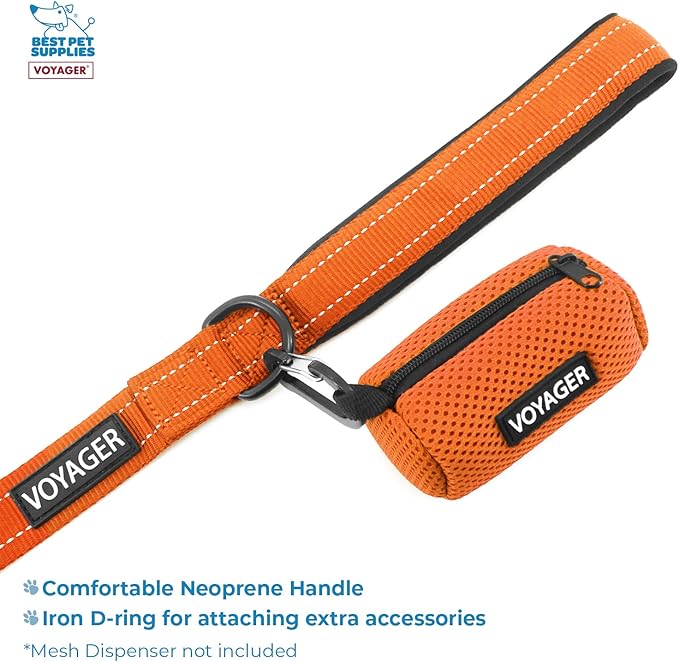 Best Pet Supplies Voyager Step-in Lock Pet Harness w Reflective Pet Leash Combo Set with Neoprene Handle 5ft - Supports Small, Medium and Large Breed Puppies/Cats - Orange/Black Trim, XXS