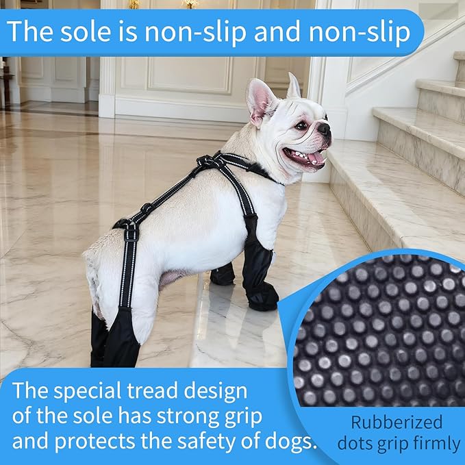 Waterproof Dog Boots for Small/Medium Dogs -Dog Paw Protectors Dog Suspender Boots Anti-Slip Pet Shoes for Outdoor Walking, Reflective Stay-On,Dirt-Proof Comfortable Booties (Black, Large)