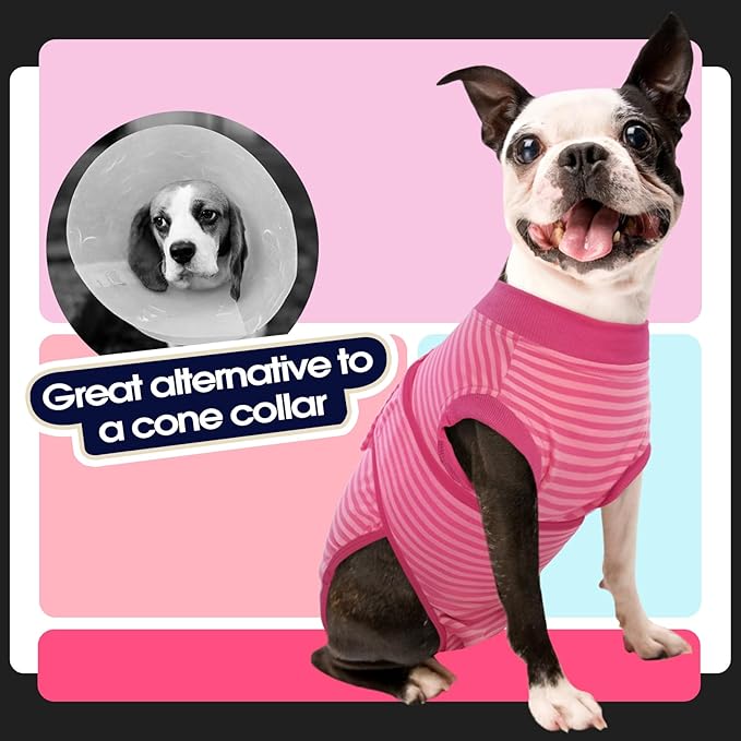 FUAMEY Recovery Suit for Dogs After Surgery,Soft Breathable Dog Bodysuit E-Collar & Cone Alternative Surgical Suit,Male Female Dog Neuter Spay Suits Anti Licking Wounds Onesie Rose Stripes M