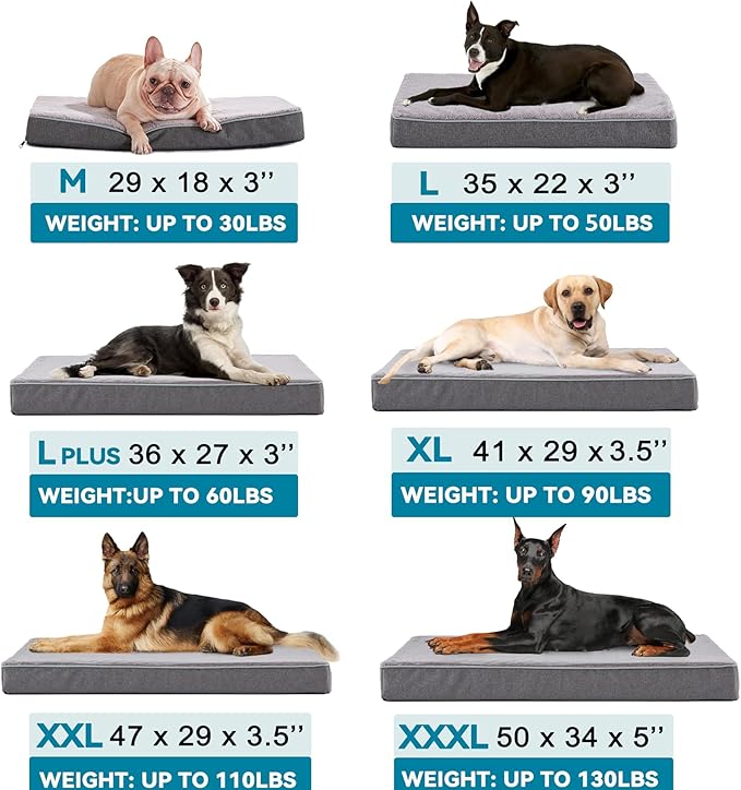 WATANIYA PET Cooling Dog Beds for Large Dogs, Memory Foam Large Sized Dog Bed, Washable Orthopedic Dog Bed for Crate with Joint Relief Memory Foam, Waterproof Liner and Plush Cover(35’’x 22’’)