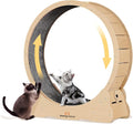 Homegroove 35.4 Inch Cat Exercise Wheels for Indoor Cats, Versatile Cat Toy Running Wheel Treadmill with Detachable Carpet for Weight Loss and Health, Natural Wood Color(M)